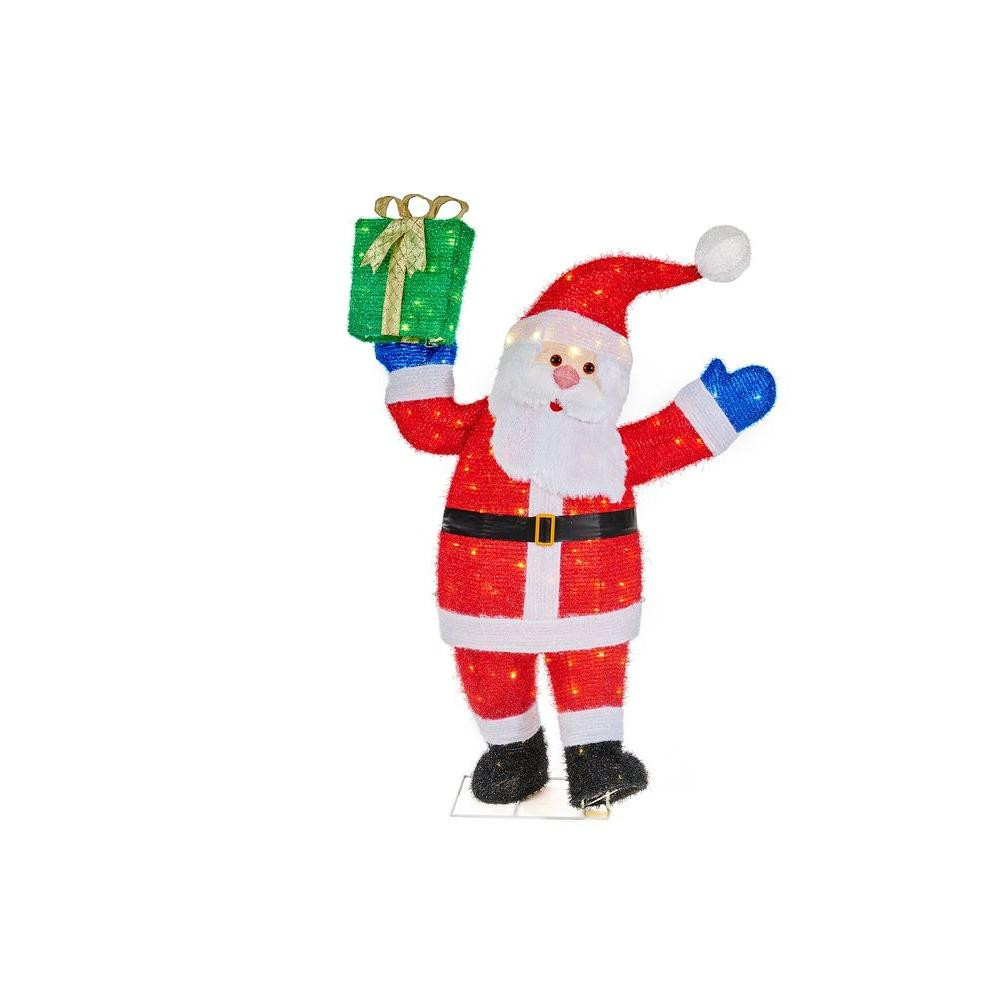 48 in. LED Lighted Tinsel Santa w Gift Box