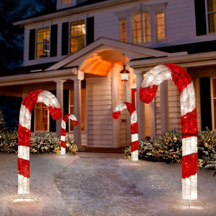 48" Lighted 3D Tinsel Candy Cane Outdoor Christmas Decoration