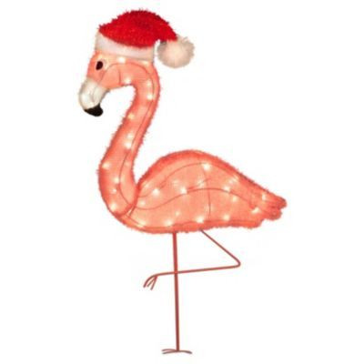 Tis Your Season | Lighted LED Palm Tree and Flamingo with Santa Hat
