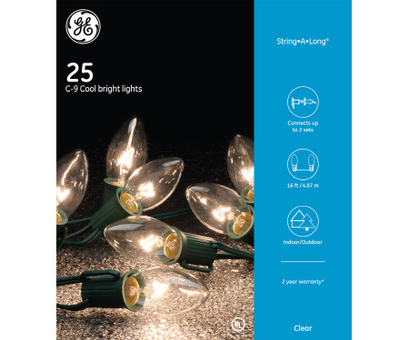 Tis Your Season  GE 25 Count Warm White C9 Glow Bright Glass Bulb Light Set