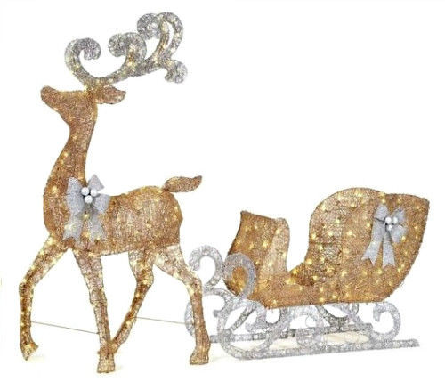 65 in. LED Lighted Gold Reindeer and 46 in. LED Lighted Gold Sleigh with Silver 