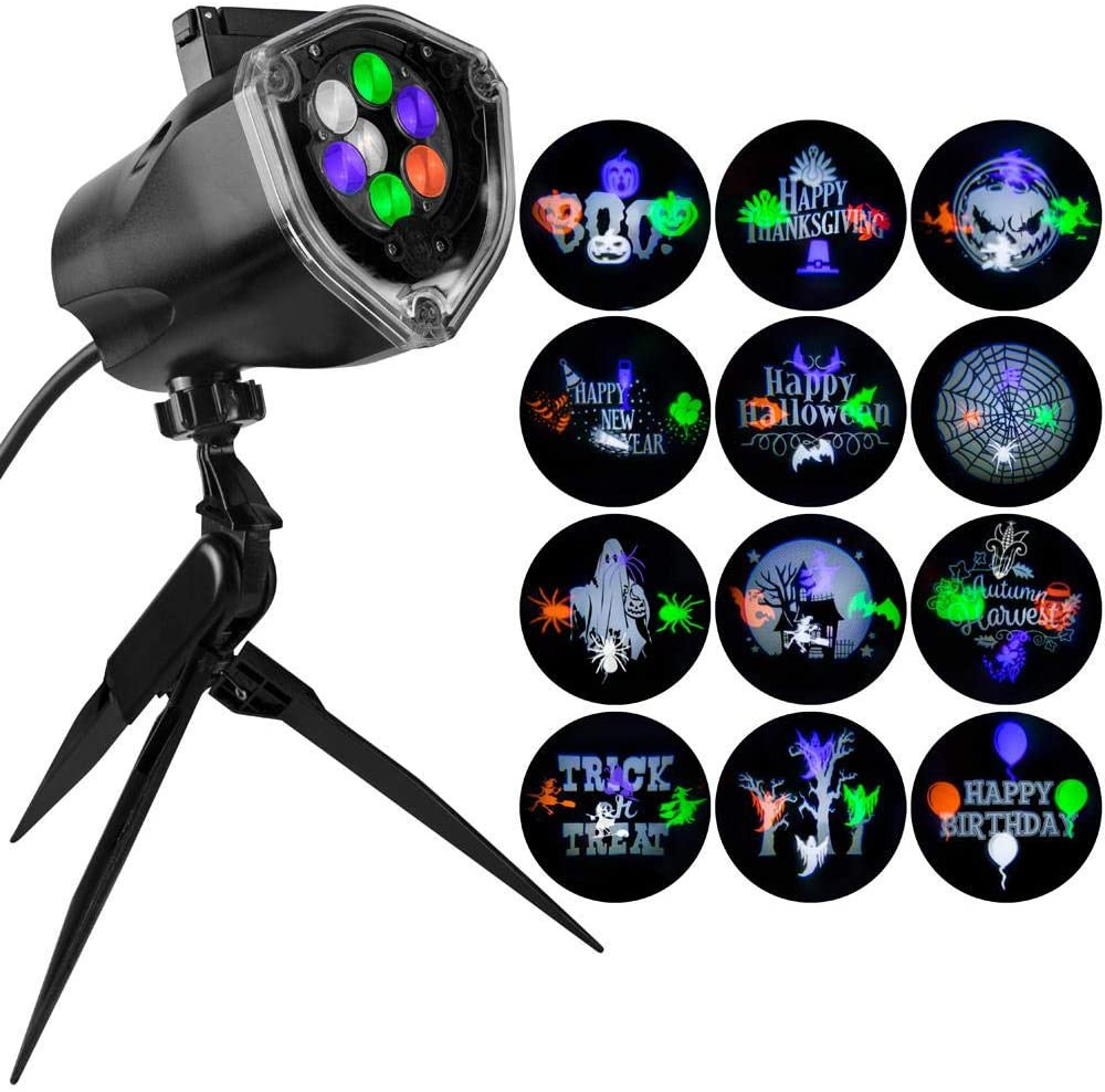 LED Color Whirl-A-Motion Strobe Light Stake with 12-Changeable Halloween Slides
