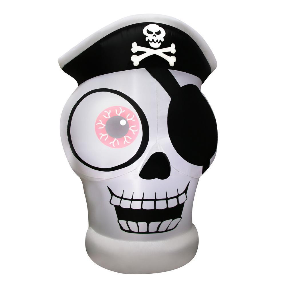 5 Ft. Inflatable One-Eyed Pirate Skull Outdoor Halloween Decoration