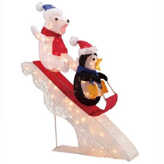Tis Your Season 48" Polar Bear and Penguin Sledding