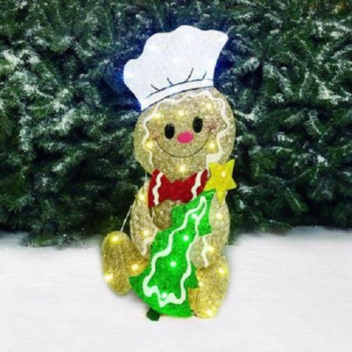 28"LED Glittering Metal Gingerbread Boy Christmas Decoration