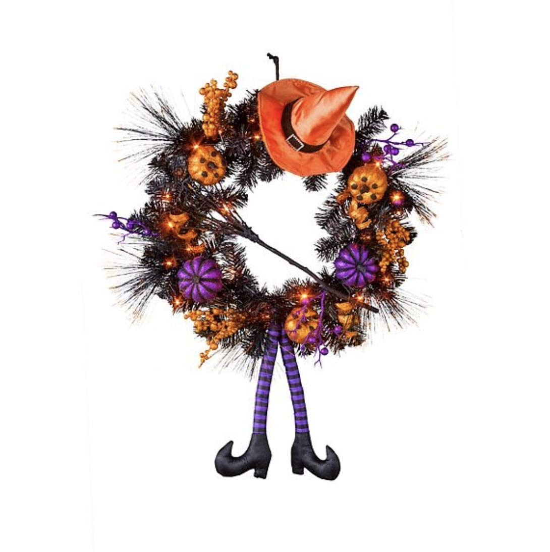 Lighted Witch Halloween Wreath