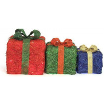 Sisal Gift Boxes Lighted Christmas Decoration Set of 3