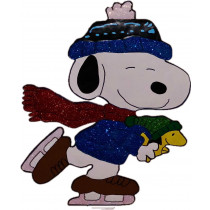18" Peanuts Snoopy Ice Skating with Woodstock Hammered Metal
