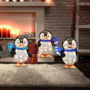 Set of Three 18 Inch Hallmark Christmas Penguins Wendel, Waddles, and Wade